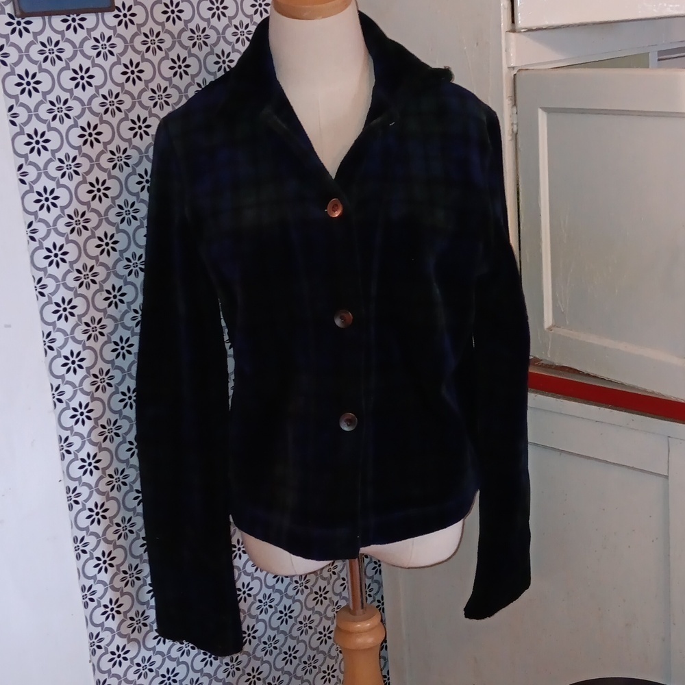British Khaki blue green plaid jacket